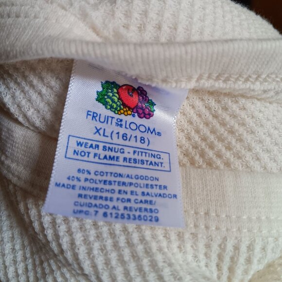 Women's Thermal Shirt XL Vtg Fruit Of The Loom White Waffle Knit Logger Y2K Vtg - Picture 3 of 3